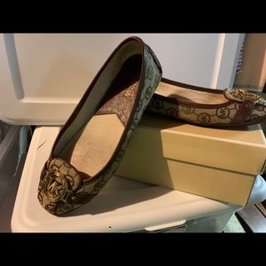 Michael Kors mocha monogram jacquard shoes.  8M